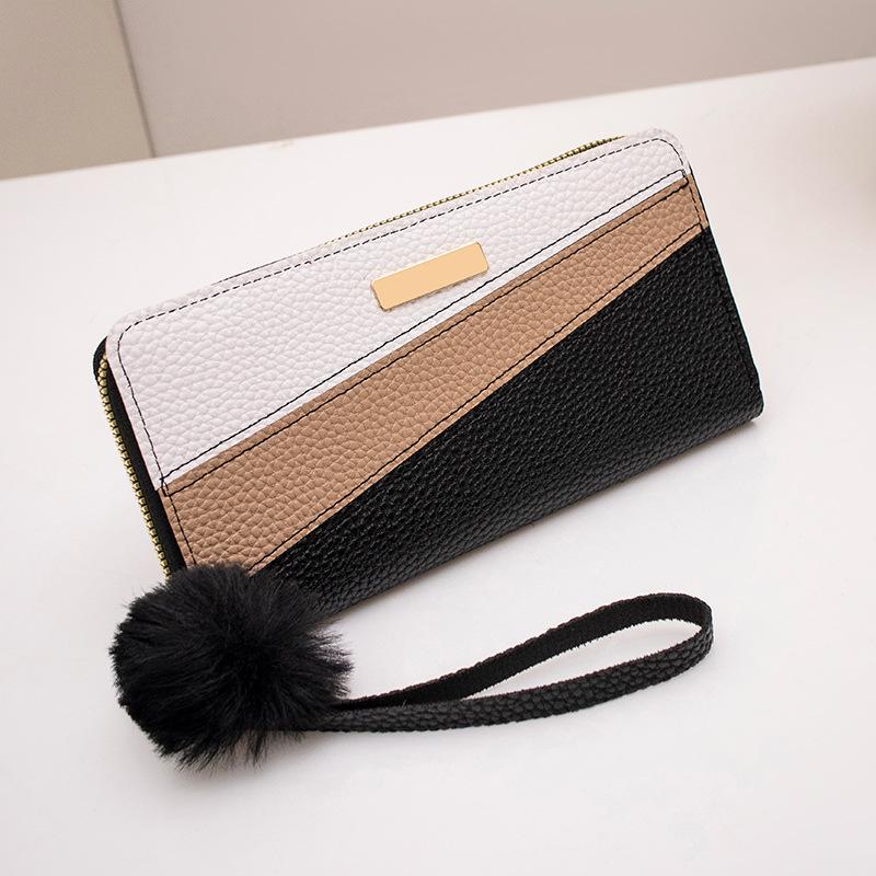New iron sheet lychee pattern contrasting color long single pull wallet cute high value change bag