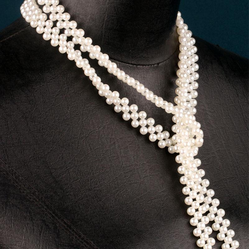 New Original Faux Pearl Long Necklace Women Elegant Dress Sweater Chain Multi Wear Design Creative Tie Shape Fashion Jewelry