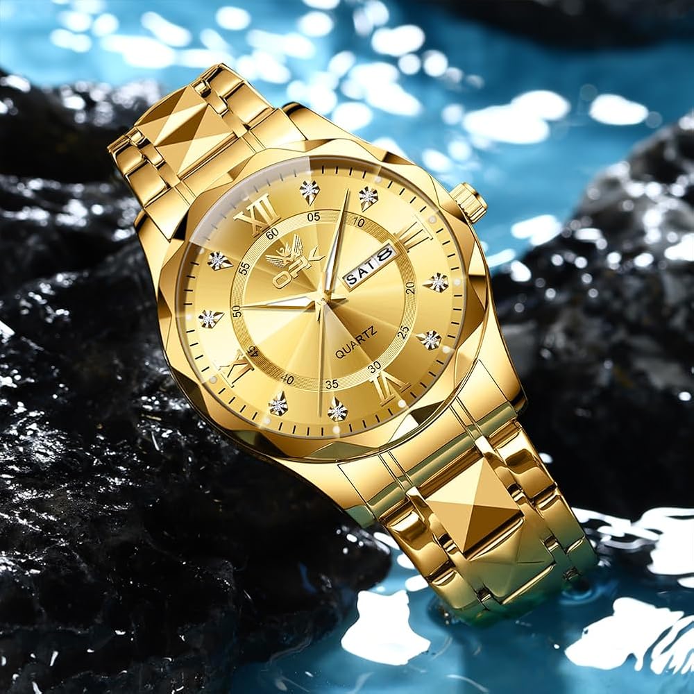 Seiko Men's Quartz Business Watch Calendar Round Face 42mm Stainless Steel Gold Gold