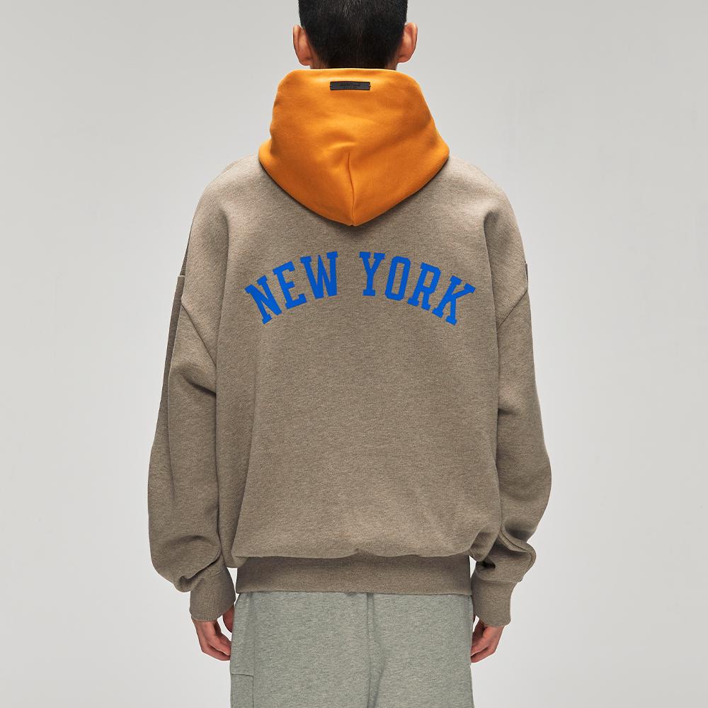 Fear of God Essentials X NBA Knicks Sports Fit Hoodie Homestead Heather/Orange Men Tops Grey 192NB256408F