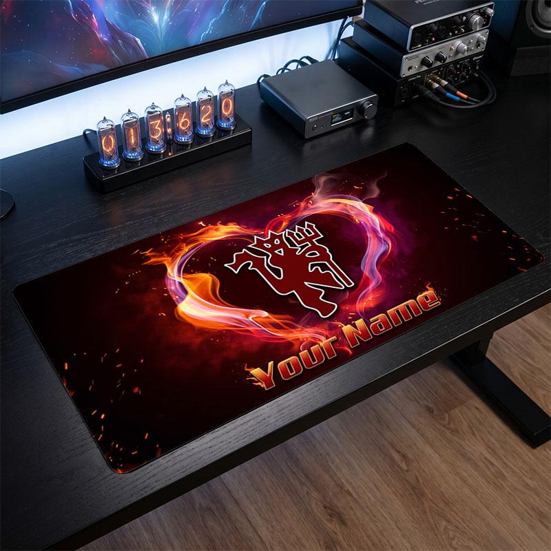 Tappetino per Mouse Grande Personalizzato Manchester United, Stampa Testo Nome Personalizzato, Tappetino da Scrivania Antiscivolo con Logo Calcio, Regalo per Gamer