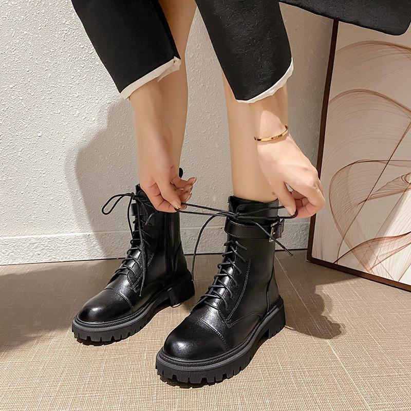 New Martin boots women's medium tube shows thin legs, good-looking and comfortable versatile locomotive boots, thick-soled side zipper single boots