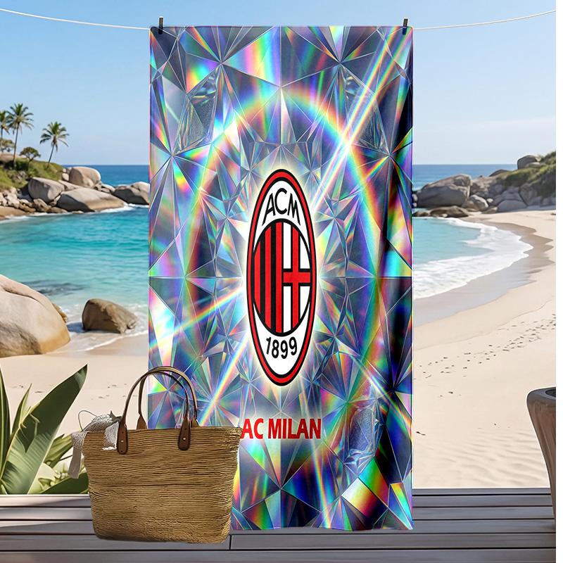Asciugamano da Spiaggia Stampato AC Milan Asciugamano Morbido ad Asciugatura Rapida Coperta da Spiaggia Rettangolare Grande Portatile per Viaggi Piscina
