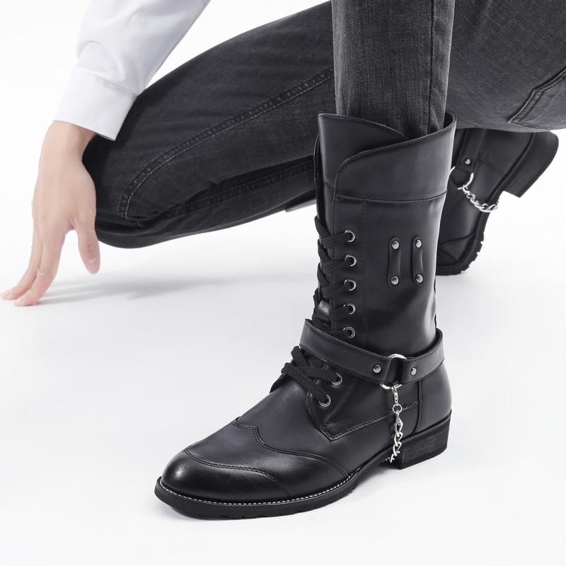 

Высококачественные мужские ботинки Мода Панк Британский стиль Мужские высокие ботинки Мужские повседневные ботинки-инструменты Дизайнерские мужские мотоциклетные ботинки Botas 38 чёрный