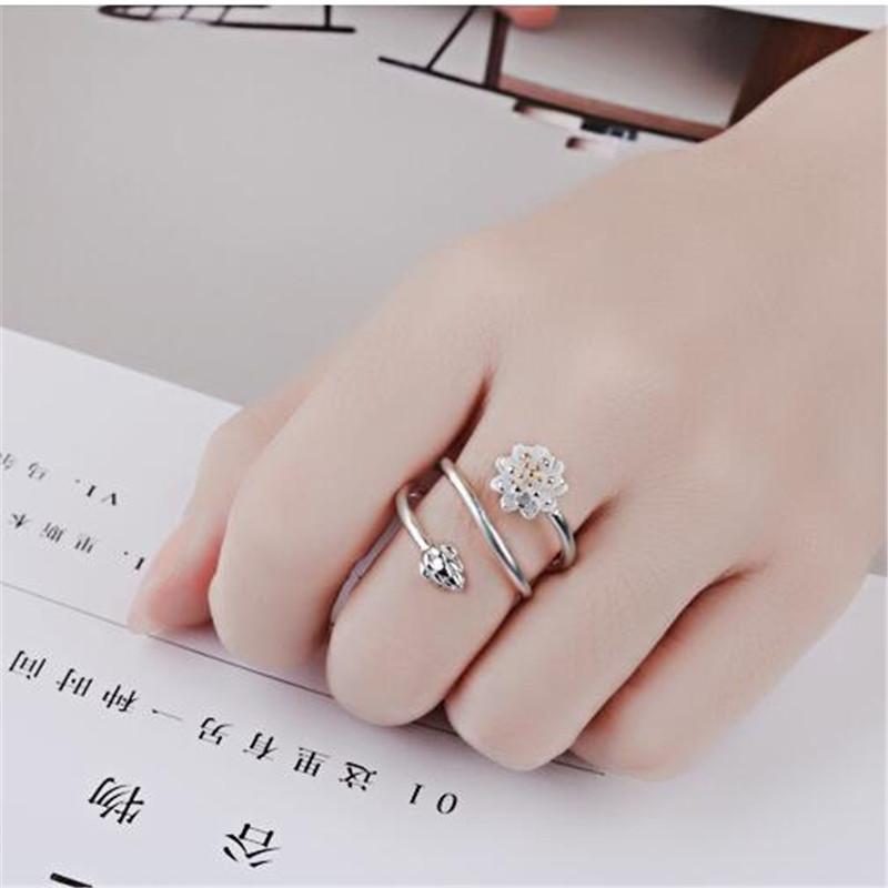 New Fashion Exquisite 925 Sterling Silver Jewelry Personality Double Lotus Fresh Flower Hypoallergenic Opening Rings Xzr033