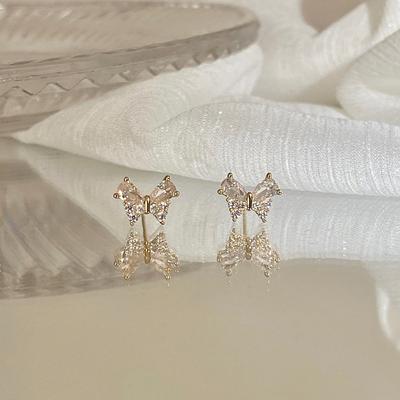 Zircon Butterfly Stud Earrings Women's Summer Exquisite Niche Design Earrings Simple Temperament Earrings