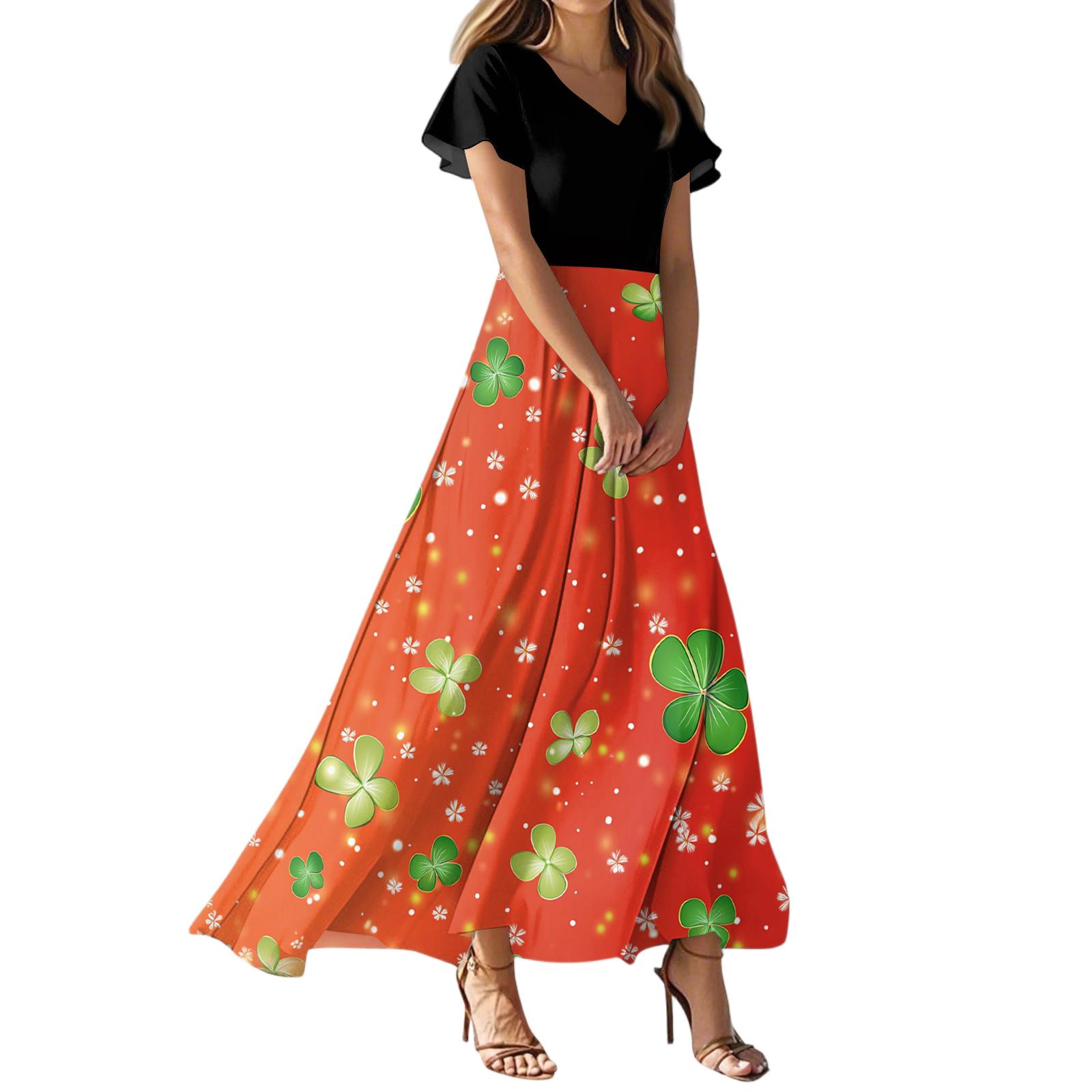 

Женское летнее повседневное модное платье Saint-Paul с принтом, платье с V-образным вырезом и коротким рукавом XS