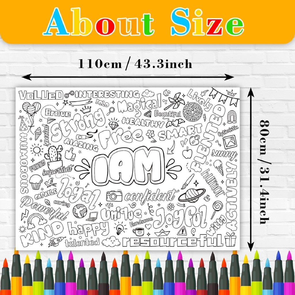 Paper Table Cloth For Coloring, Creative Children's ActivitiesInspirational Growth Vocabulary Children's Painting Poster, Excluding Paintbrushes,