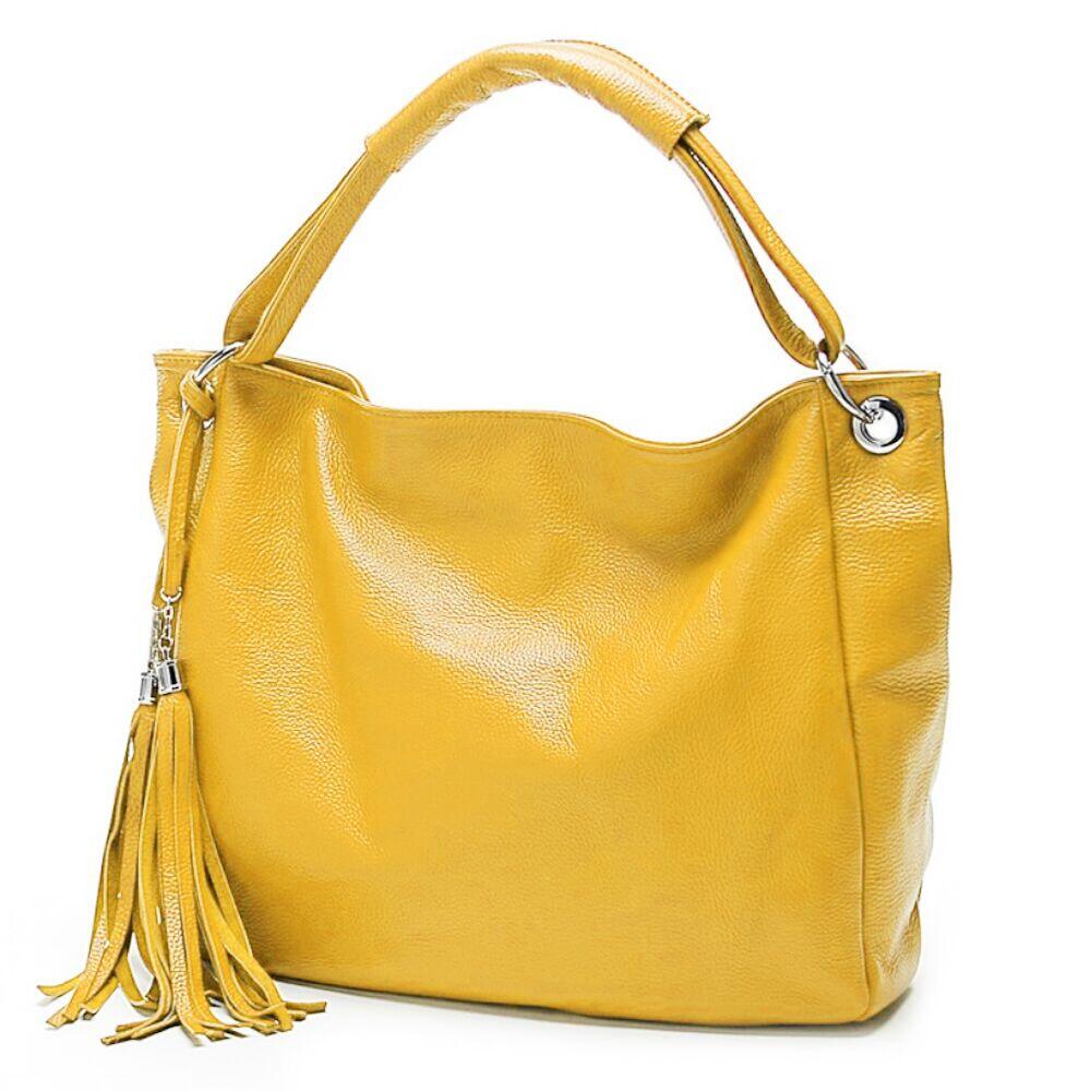 Zency 100% Soft Genuine Leather Tassel Women's Large Handbag Brown Shoulder Bags Crossbody