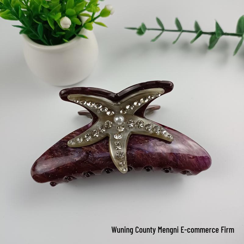 Elegancka spinka do włosów z cyrkoniami w kształcie rozgwiazdy i muszelkowa klamra do upięć