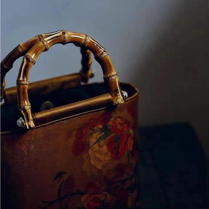 IELGY original design fragrant cloud yarn bamboo cheongsam handbag, new Chinese style retro Hanfu bamboo handle handbag