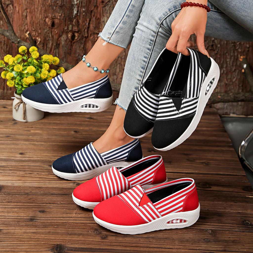 New Striped Multi-color Low-top Canvas Shoes, Women's Casual Round-toe Slip-on Large-size Sports Shoes, Walking Shoes