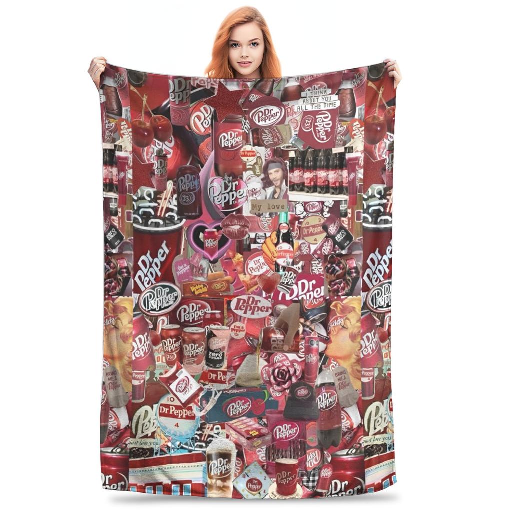 Dr Pepper Ribbon Blanket Flannel Summer Air Conditioning Drink Portable Warm Throw Blankets for Home Couch Plush Thin Quilt