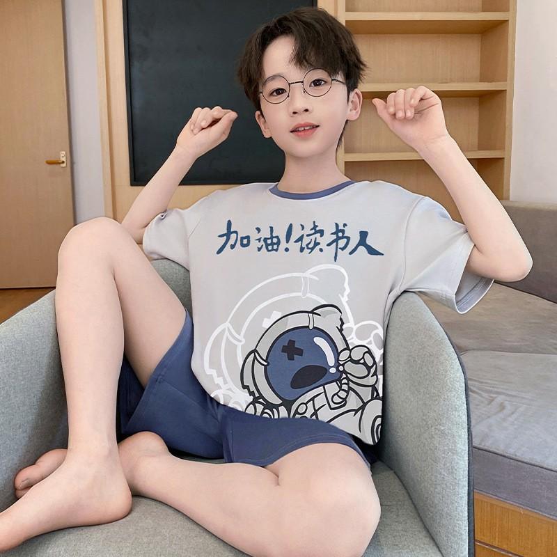 Boys Cotton Pajama Set Short Sleeve Thin Sleepwear Kids 3-8 Years Cartoon Print Comfortable Home Wear