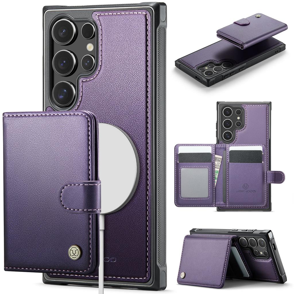 For Samsung Galaxy S26+ Magnetic Case JEEHOOD J09 RFID Blocking Card Holder Leather Back Phone Cover