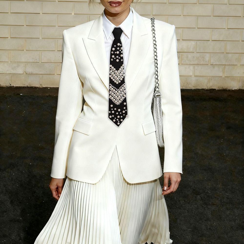 Imitation Pearl Women's Pre-tied Necktie Vintage Lazy Necktie Fashion Neckwear  Uniform Shirt