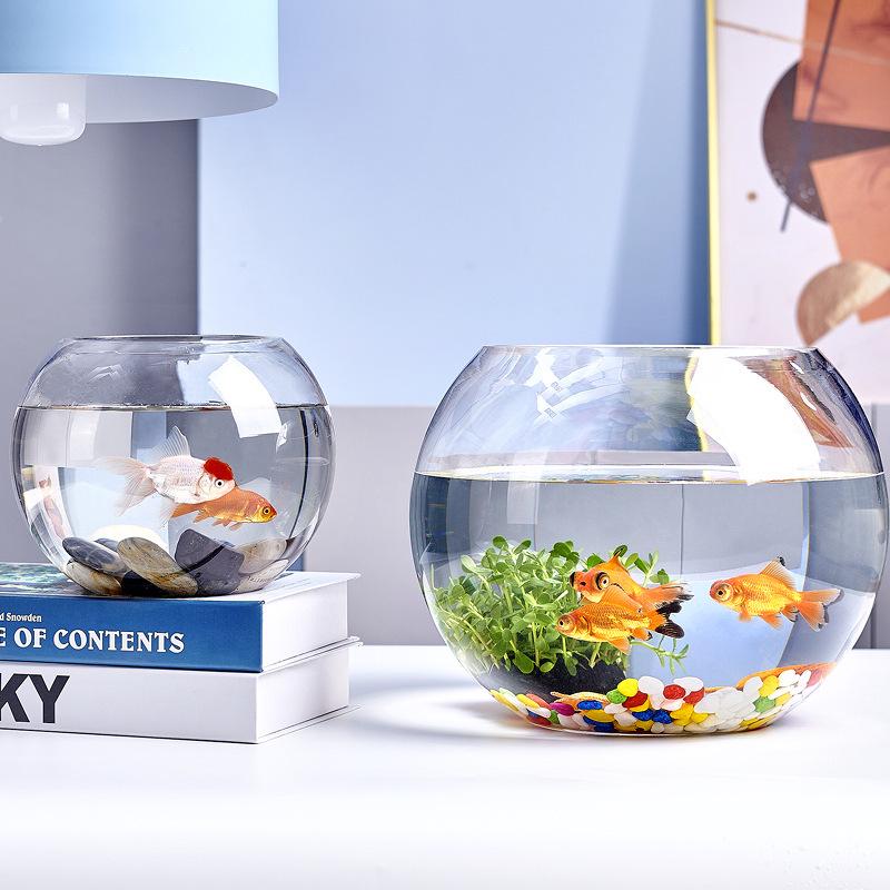 Round Transparent Glass Fish Tank for Desktops - Small, Thickened Design for Turtles and Goldfish, Ideal for Living Room Landscaping