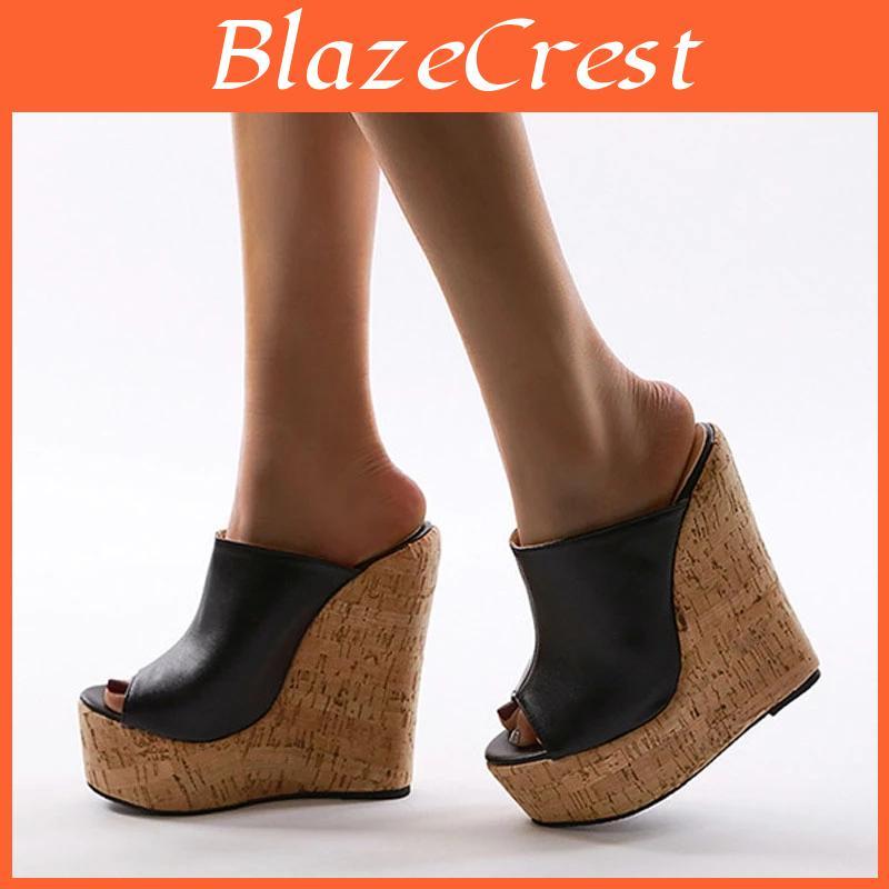 Fashion Eilyken Peep Fashion Toe Platform Wedges Women Slippers High Quality Pu Leather Sandals 2025 New Summer Solid Heels Ladies Shoes