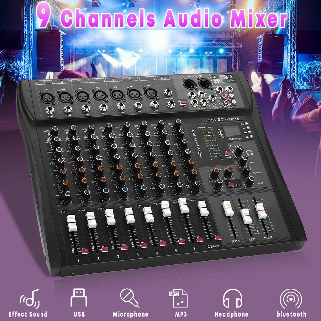 

9-канальный профессиональный консольный студийный аудиомикшер USB Bluetooth DJ для семейного KTV, встреч, кампусных выступлений