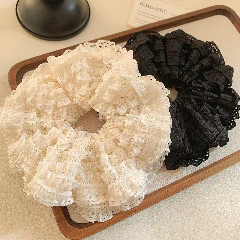 Elegant French Lace Wide Scrunchie Hair Band For Women Girls Hair Tied Band Head Rope Sweet Hair Ornament  Hair Accessory