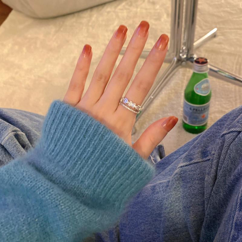 Exquisite Zircon Double-Layer Ring, Female Tide Light Luxury Niche Design, Advanced Sense Row Diamond Index Finger Ring, Open Ring.