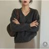 Women's V-neck Pullover Sweater Women's Loose Fitting Autumn and Winter Korean Style New Retro Knit Sweater
