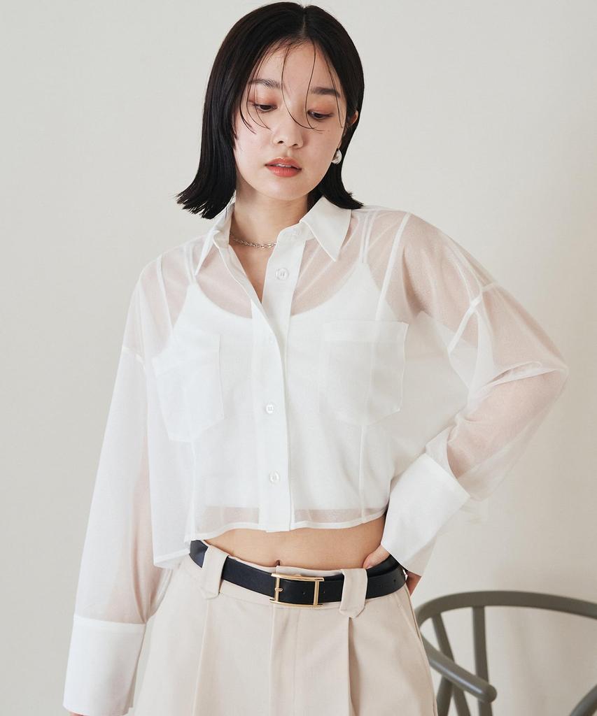 Bis Washable Lame Sheer Cropped White Maine Shirt, Women's, (10)