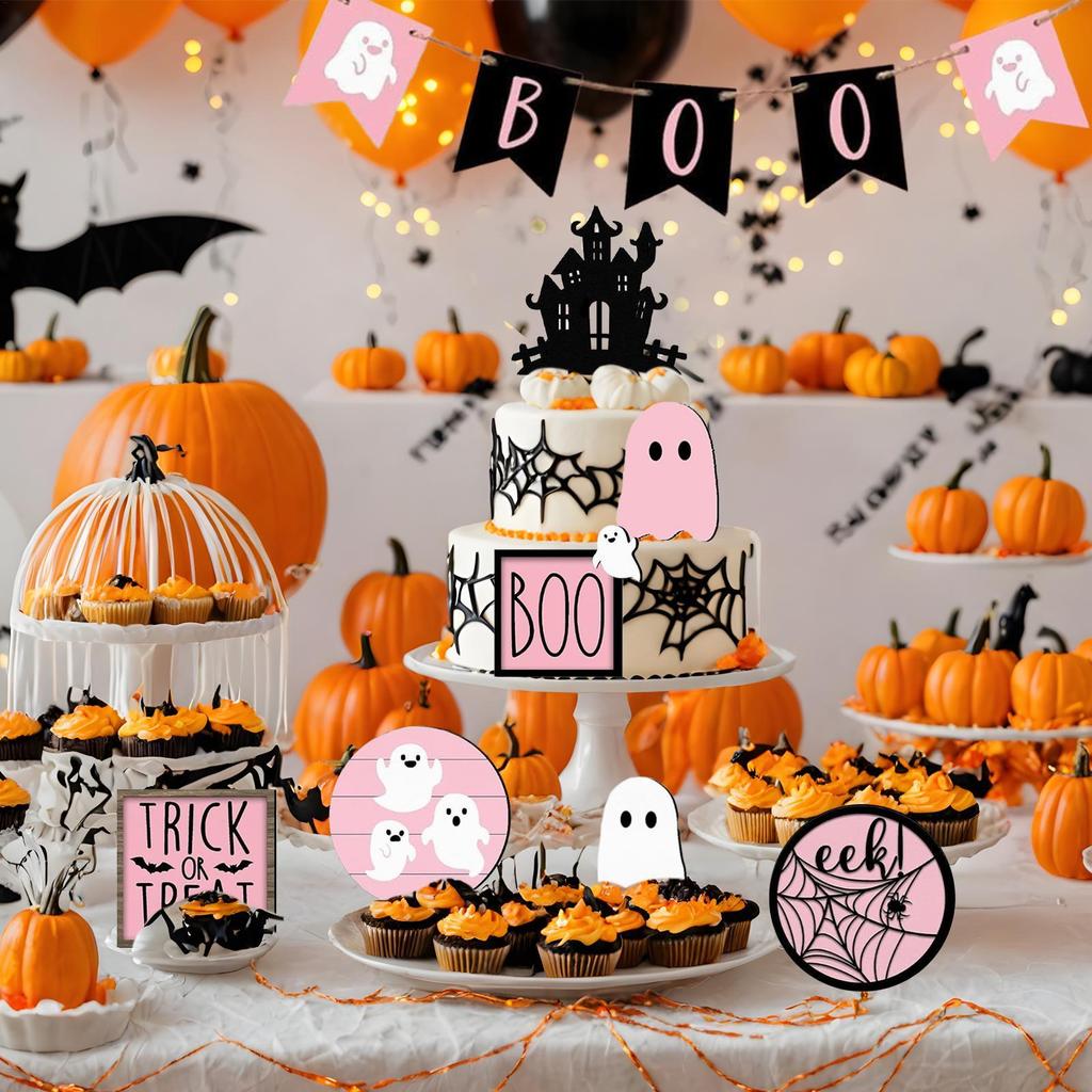 Halloween Table Decorations 13 Pieces Halloween Shelf Decor Boo Ghost Themed Wooden Sign Cute For Holiday Farmhouse Apartment