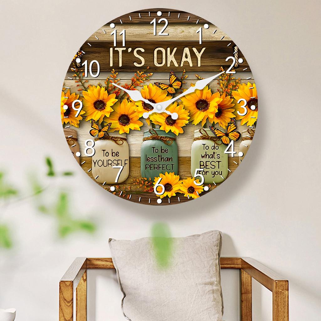 Top-Grade 1Pc High-Standard Wooden High-Standard Wall Top-Grade Clock High-Standard Sunflower First-Class And Premium-Quality Butterfly