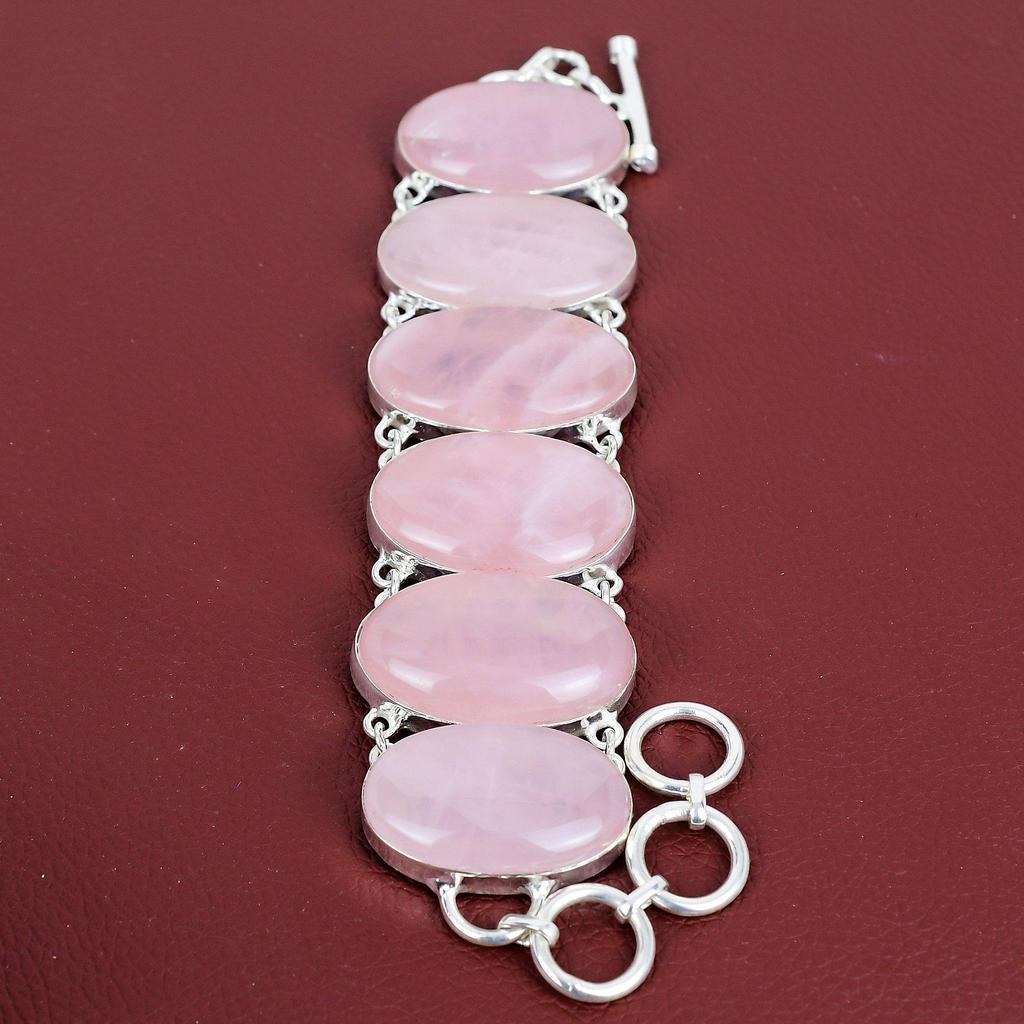 Rose Quartz Bracelet Real Gemstone Handmade Jewelry 925 Sterling Silver Bracelet Adjustable Chain Bracelet Rose Quartz Jewelry Gifts for Him