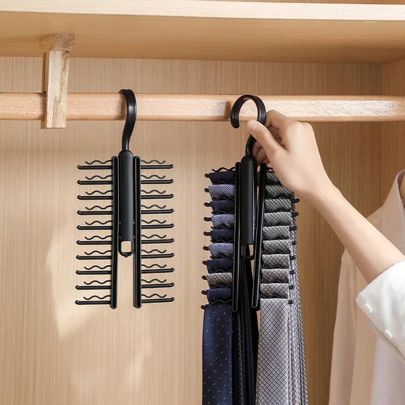 Adjustable Tie Storage Rack 360 Degree Rotating Household Men's Tie Shelf Belt Silk Scarf Holder Cabinet Organizer Hangers Rack