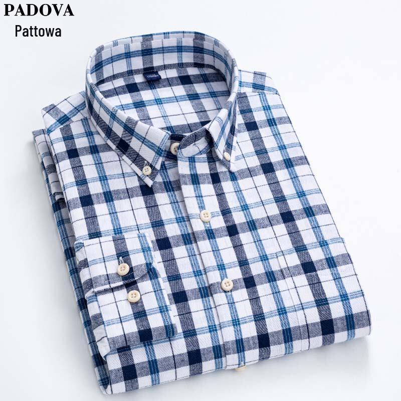 Men s Cotton Linen Long-Sleeve Plaid & Stripe Shirt M