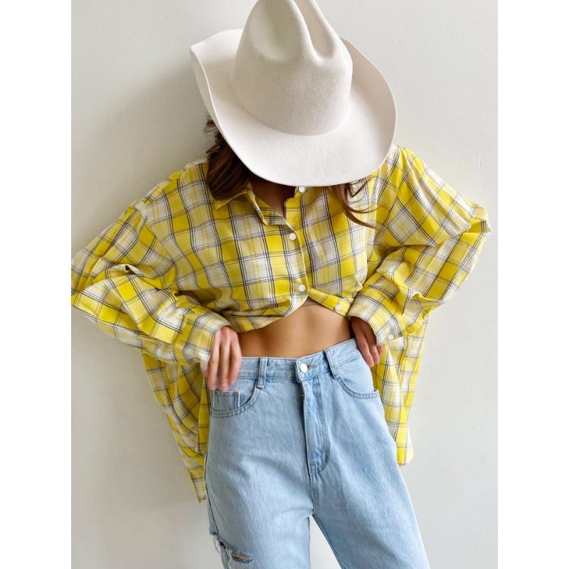 Chemise à carreaux vintage pour femme automne et hiver