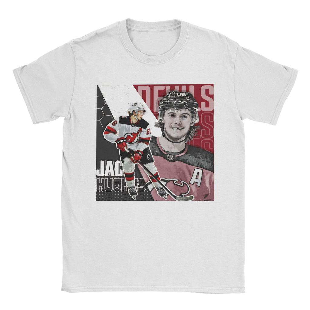 Jack Hughes Hockey Design Poster Devils TShirts Men  Leisure 100 Cotton Tees O Neck Short Sleeve T Shirts Plus Size Clothing