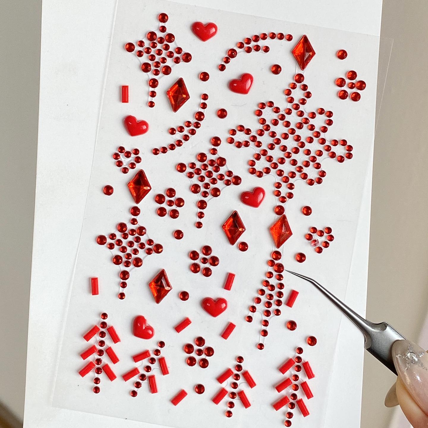 Festive Makeup & Nail Art Kit: Chinese Knot, Firecracker, Red Rhinestone Stickers