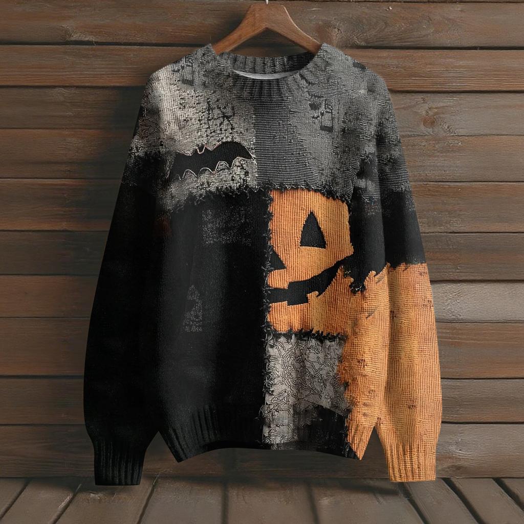 Herre Langermet Pullover Genser Casual Halloween Trykk Strikket Oversized Genser