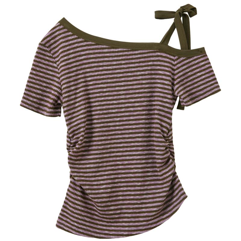 Sancai Retro Off-Shoulder Striped Slim T-Shirt XL