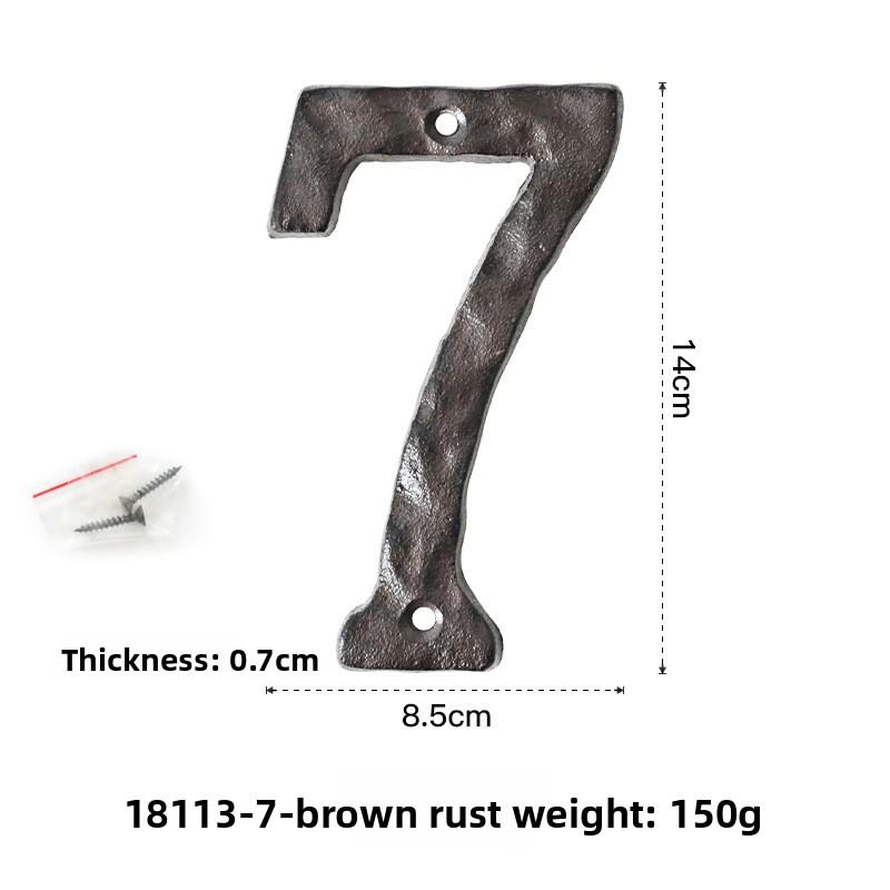 Retro Old Large Brown Embroidery Forged Cast Iron Digital House Number Wrought Iron Creative Hotel House Number Plate Decorative Plate