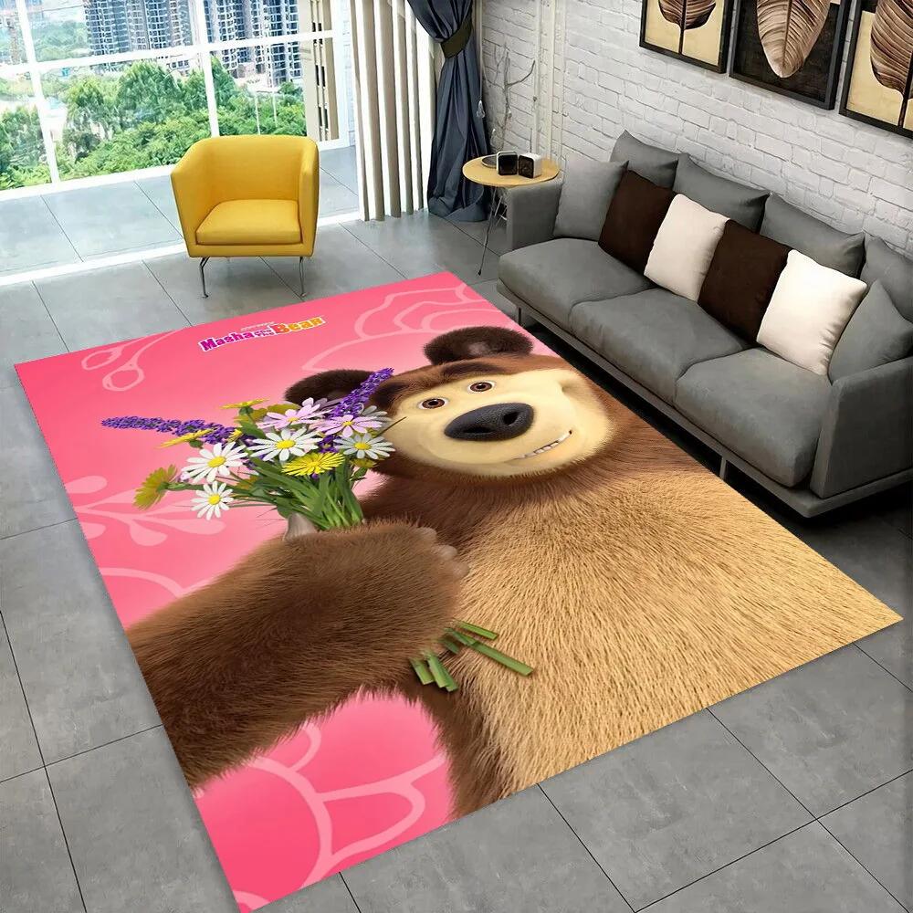 3D M-Masha Cartoon B-Bear Christmas Area Rug,Carpet Rug for Living Room Bedroom Sofa Doormat Decoration, Kids Non-slip Floor Mat