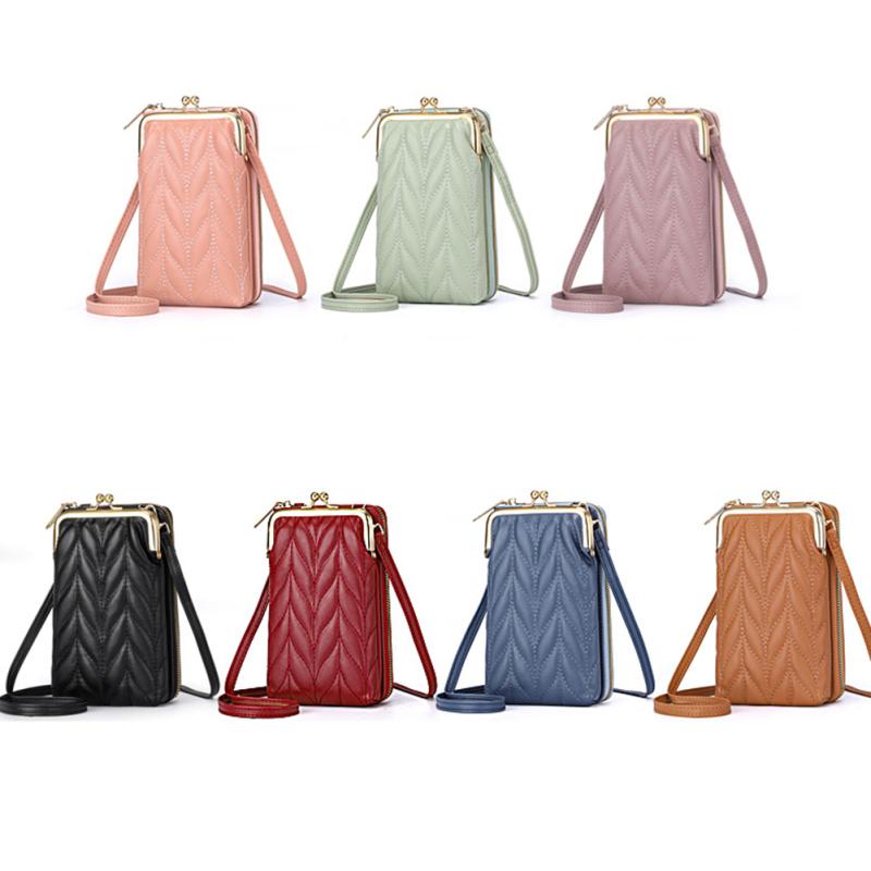 Stylish Solid Color Wallet For Women Multi-functional Mini Mobile Phone Bag Pu Leather Zipper