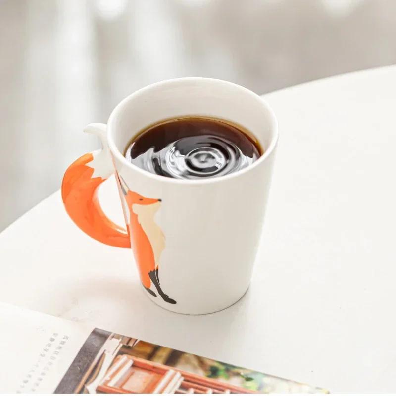 360ml Cartoon Animal Fox Pattern Ceramic Mugs with Handle Home Anti-scalding Breakfast Oat Milk Tea Coffee Cups Gifts Drinkware