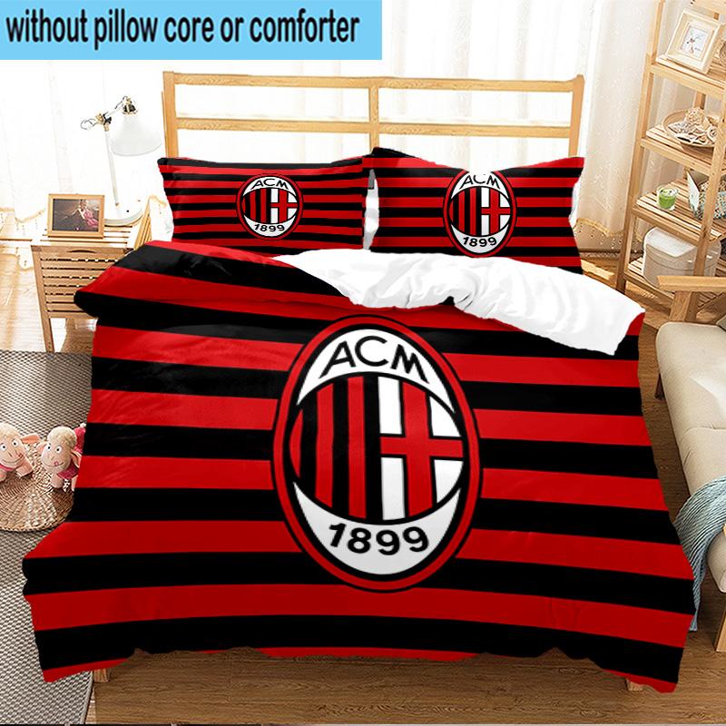3PCS Ac Milan Logo Design Bedding Set For Bedroom, Dormitory,Including 1pc Duvet Cover And 2pcs Pillowcases Large size Fan gift