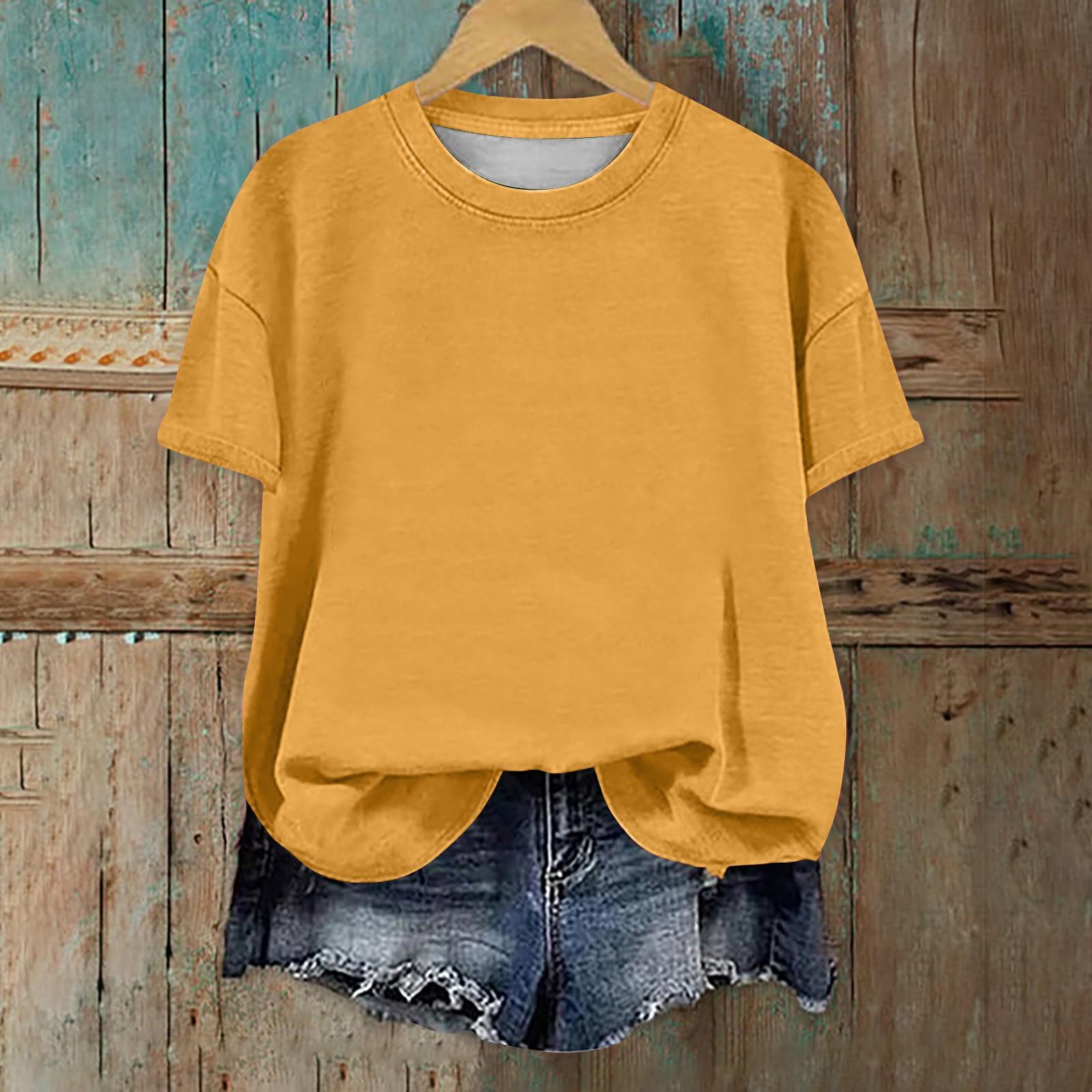 

Women s Fashion Casual Drop Shoulder Short Sleeve Round Neck T-Shirt Top XL жовтий