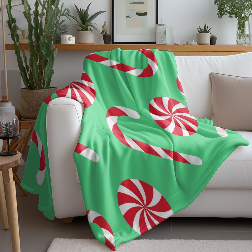 TU Candy Cane Throw Blanket Christmas Holiday Festive Cozy Soft Warm Decorative Bedspread Gift Home Decor