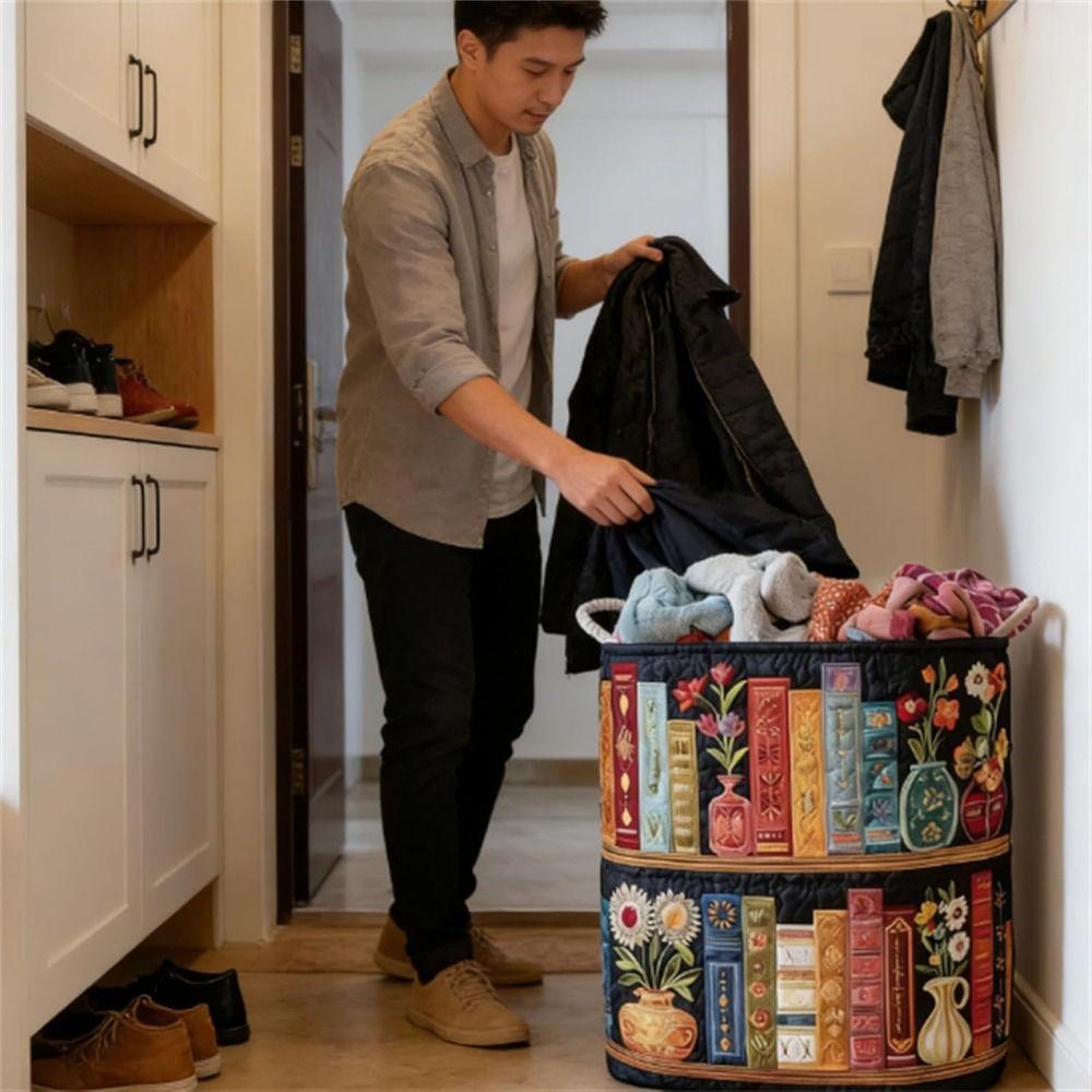 With Handle Fabric Floral Storage Bag Large Capcity Clothes Toy Organizer Quilted Laundry Basket