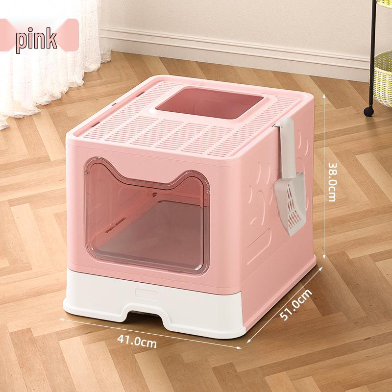 Faltbare, extragroße Katzentoilette mit Spritzschutzdeckel und Schublade