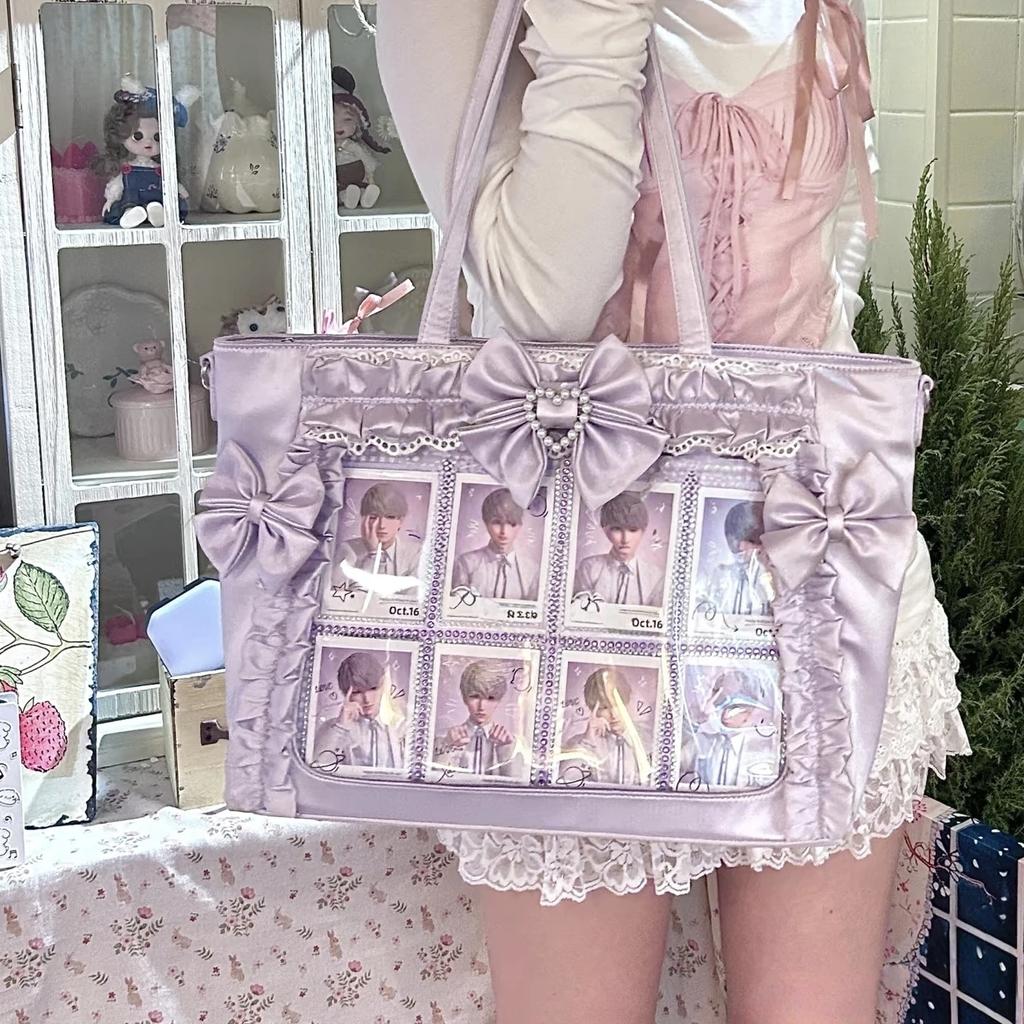 New Y2k Sweet Ita Shoulder Bag Lolita Girl Transparent Tote Bag Women Large Capacity Lace Crossbody Bag Cute DIY Display Handbag