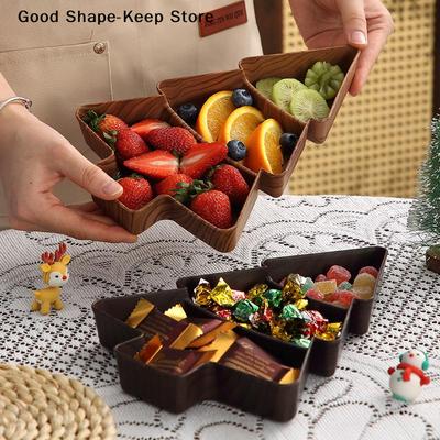 Plates 3 Grids Tree Shaped Tray Merry Tree Snack Party Decorations For Home Gifts Happy New Year 2026 Fruit Platter