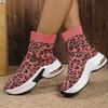 Fashion Fashion Leopard Print Platform Ankle Boots Women Comfy Slip On Breathable Knitted Boots Woman Plus Size 35-43 Wedges Short Boots