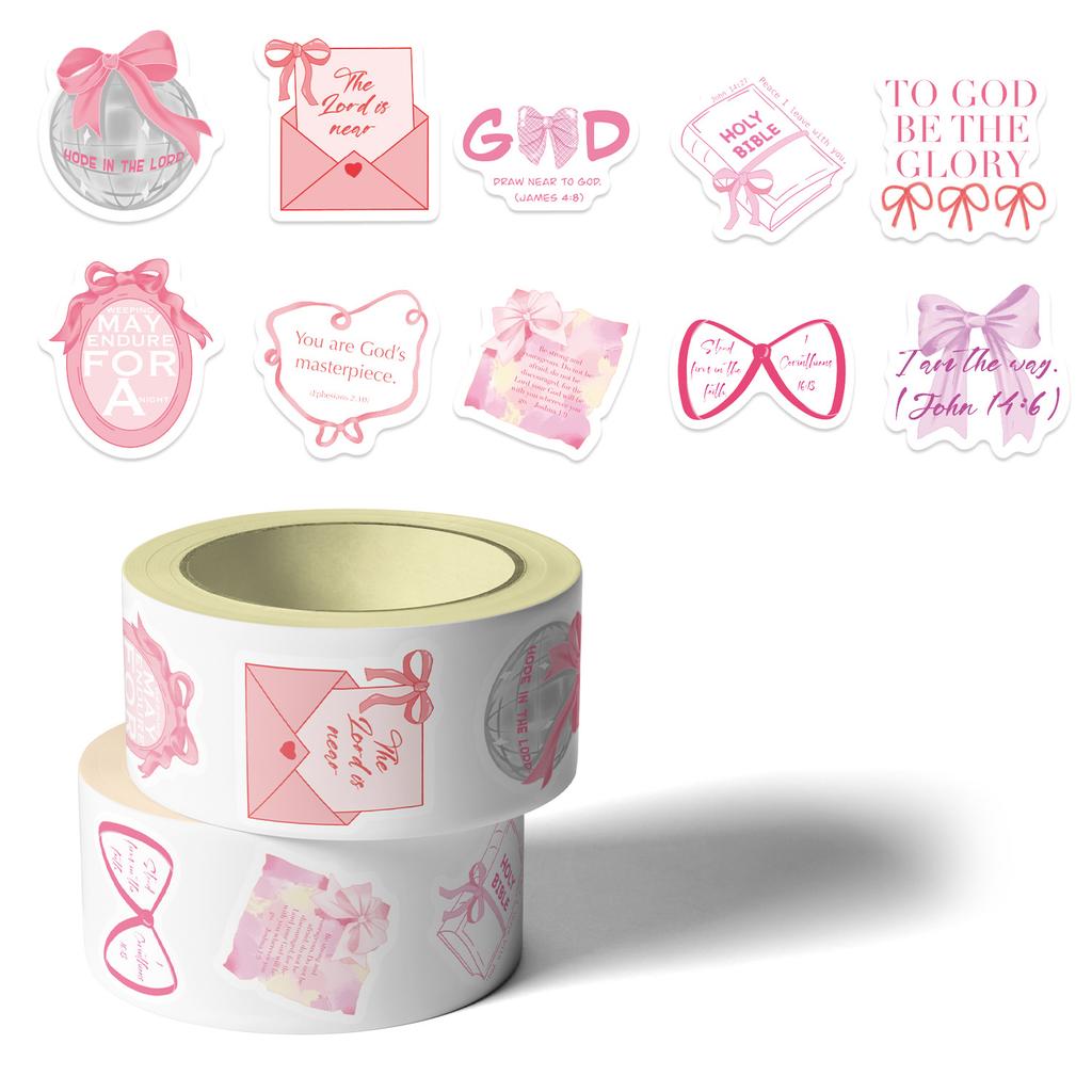 500 Pieces/roll Roll Sticker Tape Hot Spot Pink Bow Handbook Material Decorative Envelope Mouth